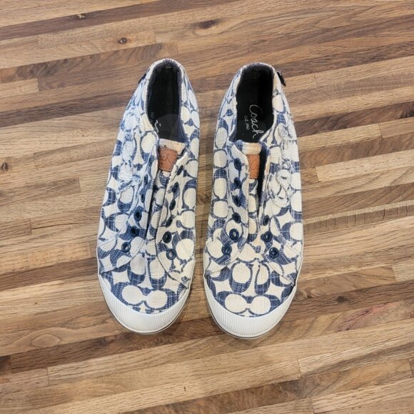 Coach Keeley Signature C Logo Canvas Slip On Sneakers White/Blue - Picture 2 of 11